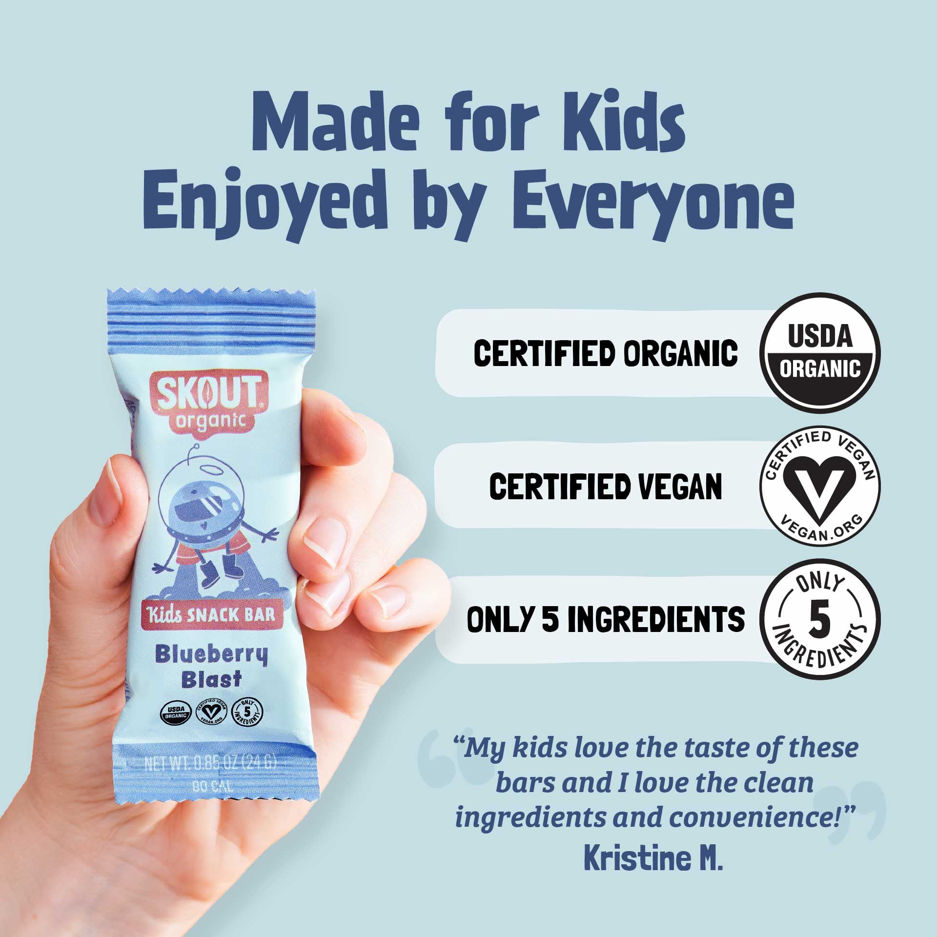 Skout Organic Blueberry Blast Real Kids Snack Bars (18 Pack) | Kids Snack Bars | No Refined Sugar | Vegan | Gluten, Dairy, Peanut, Tree Nut & Soy Free