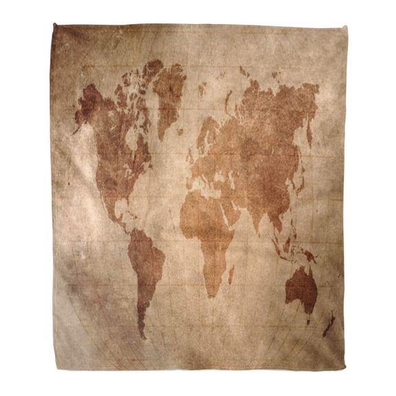 SIDONKU Flannel Throw Blanket Brown Old World Map Latitude and Longitude Lines on Vintage Skin Earth Around 50x60 Inch Lightweight Cozy Plush Fluffy Warm Fuzzy Soft