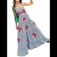 thumbnail image 2 of Vestido Bohemio de Verano para Mujer, Bordado, Sin Mangas, Fruncido, Holgado, para Playa y Vacaciones Azul XL, 2 of 8