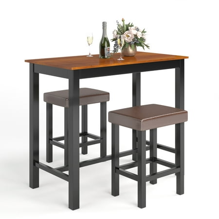 Costway 3 Piece Pub Table Set Counter, Kitchen Bar Table And Stools