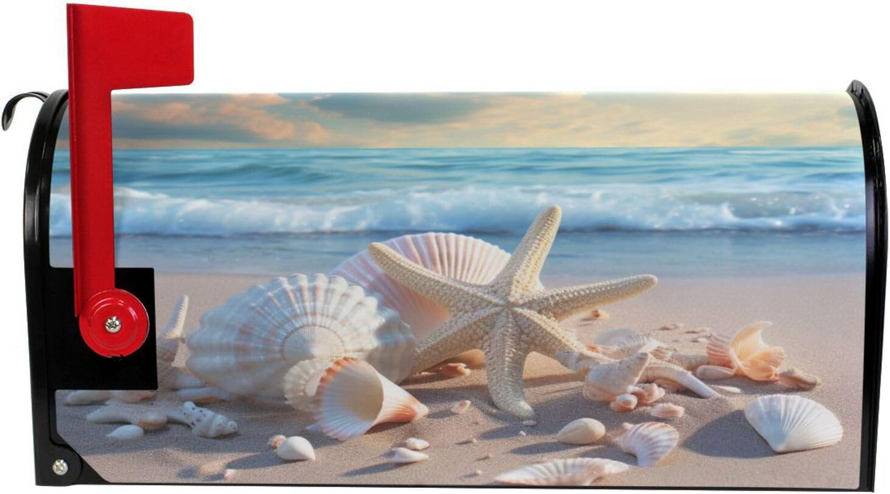 Seashell Starfish on Beach Summer Magnetic Mailbox Cover MailWraps Garden Yard Home Decor for Outside Oversized-25.5" x20.8"