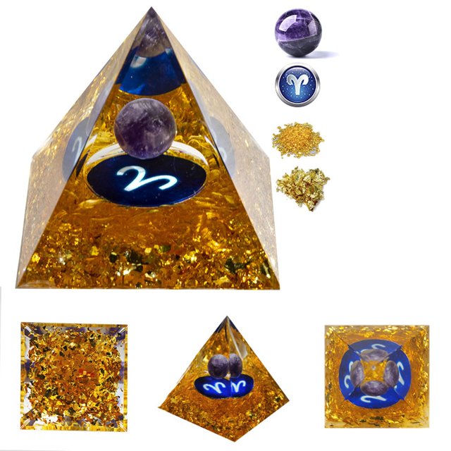 Pyramid for Positive Energy, 1.96 Inch Amethyst Crystal Ball Handmade Pyramid, Protection Crystals Energy Generator for Stress Reduce Healing Meditation Attract Wealth Lucky