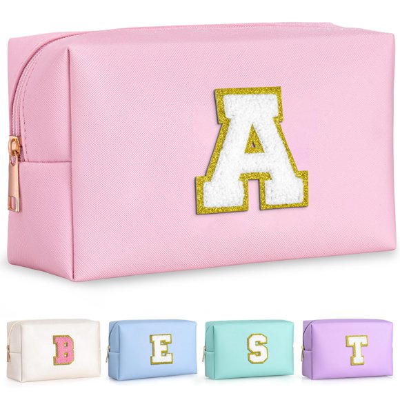 TOPEAST Regalos de Navidad – Bolsa de maquillaje Preppy, relleno de calcetines para niñas y mujeres | Bolsa de maquillaje inicial personalizada ? Bolsa de cosméticos impermeable de cuero | Regalos de