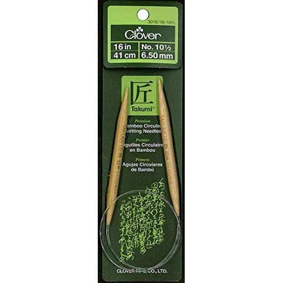 Clover 3016/16-10.5 Takumi Bamboo Circular 16-inch Knitting Needles, Size 10.5