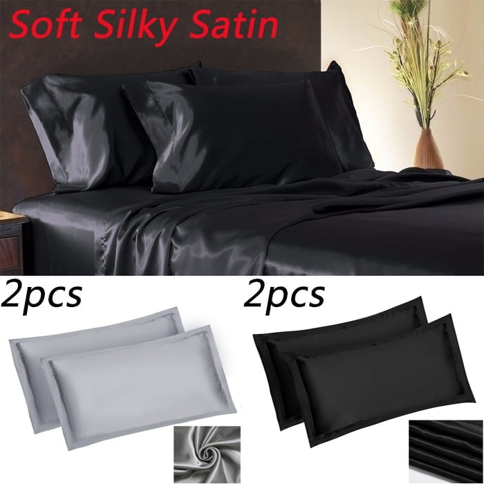 2Pcs Silk Satin Standard Pillow Case Cushion Cover Pillowcase Home Decor