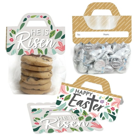 Big Dot of Happiness Religious Easter - DIY Christian Holiday Party Clear Goodie Favor Bag Labels - Candy Bags with Toppers - Set of 24