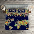 thumbnail image 2 of Ambesonne World Map Quilted Coverlet 3 Pcs, Mosaics Tiles Global, King Size, Dark Blue Yellow Blue, 2 of 2
