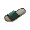 thumbnail image 2 of Summer House Slippers, Breathable Unisex Linen Fabric Slides with Soft Sole, Lightweight for Indoor, Patio, Guest Use, and Eco-Conscious Living Dark Green 39, 2 of 4