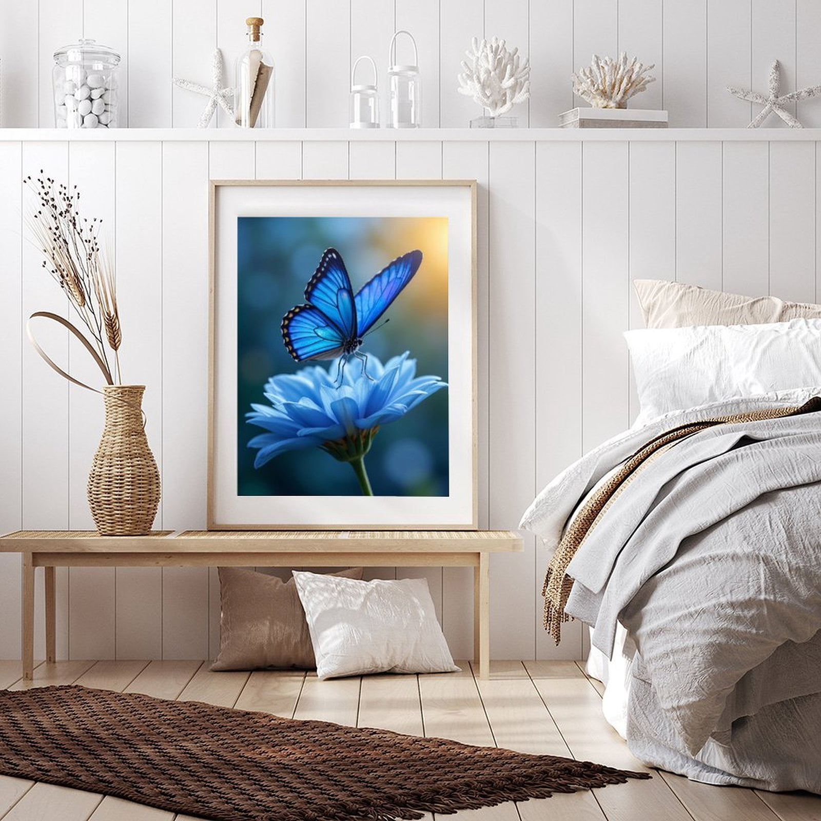 Diamond Art Kit for Adults, Blue Butterfly On Flower Blossom Diamond Painting for Adults Beginners, DIY Diamond Art Painting Kits, 5D Diamond Painting Crafts for Home Decor 12x16 Frameless