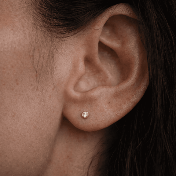 925 Sterling Silver 3mm Round White CZ Stud Earrings, 18K Gold Plated (1 Micron), Bezel Setting, Screw Back, Secure Fit