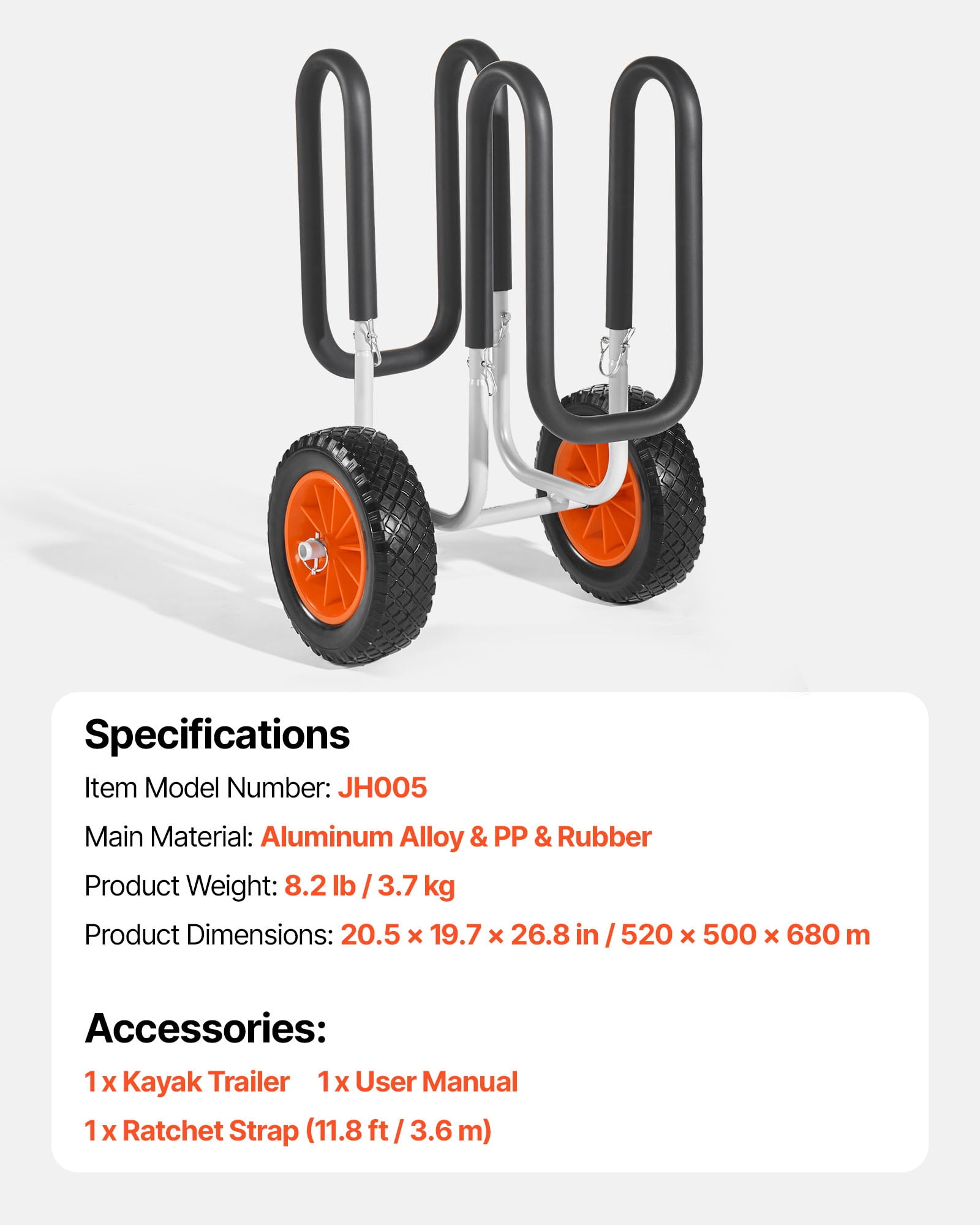 VEVOR Kayak Cart, 150 lbs Load Capacity, Stand Up Paddle Board Trolley with 10-inch Solid Rubber Tires & Kickstands, Paddle Board Carrier with Ratchet Strap for Paddleboard & Surfboard Transport