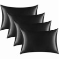 thumbnail image 1 of Chenchen Satin Pillowcase Set for Hair and Skin, 4 Pack with Envelope Closure, Cooling Pillow Cases (4, Black, Queen (20x30 Inch)), 1 of 1