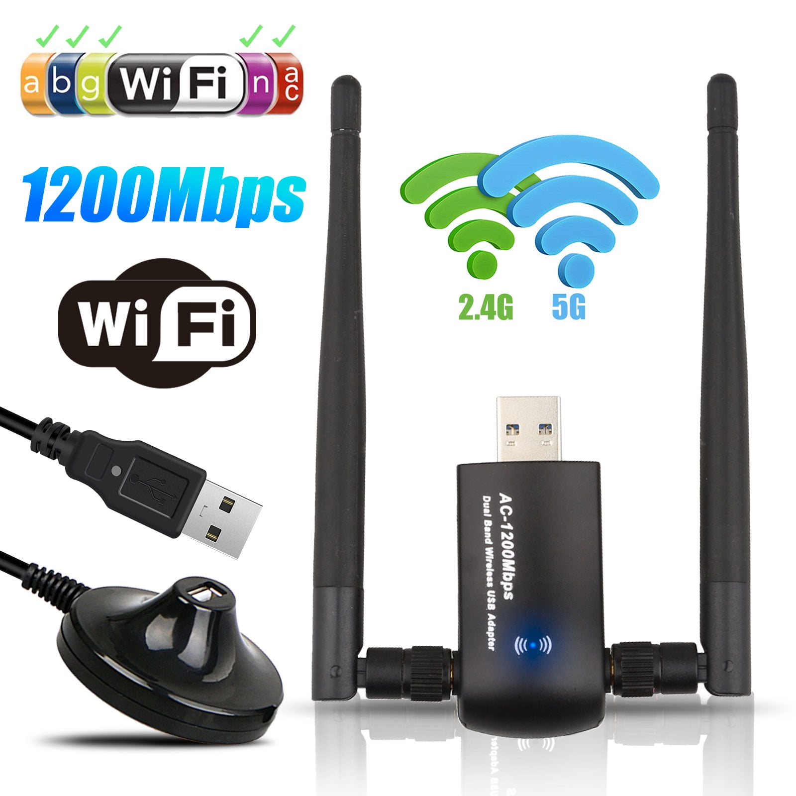 Wifi Adapter 1200mbps Usb Wireless Adapter Dual Band 2 4ghz 5ghz Wifi Network Adapter With Usb 3 0 Amp 5dbi Antenna For Pc Desktop Laptop Support