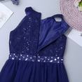 thumbnail image 4 of Moggemol Junior Kids High Neck Beaded Bridesmaid Romper Dress Wedding Party Ball Prom Floral Lace Blue 16, 4 of 6
