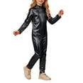 thumbnail image 6 of Otqutp Girls Mock Neck Zipper Jumpsuit Shiny Metallic Long Sleeve One Piece Bodysuit Fall Halloween Holiday Party Dress Up Clothing, 6 of 7