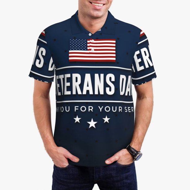 Fotbe Happy Veterans Day Camiseta Polo de Golf para Hombre con Estampado – Camisa Deportiva Transpirable con Cuello Abotonado-X-Large
