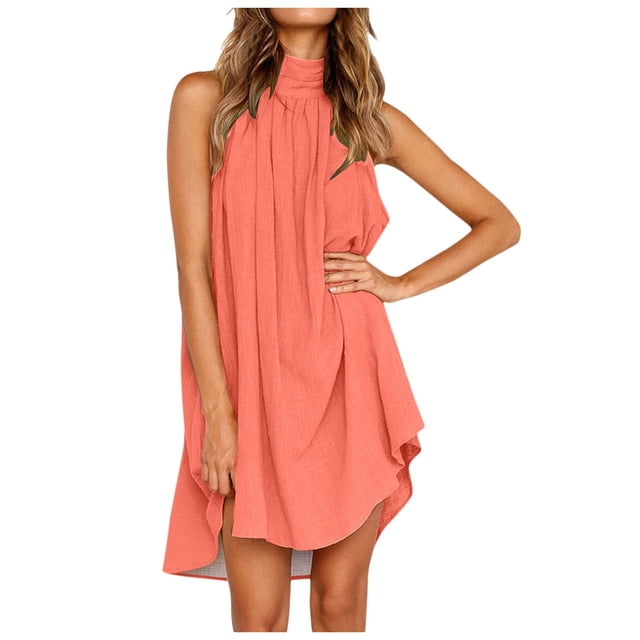 Vestido largo informal sin mangas con abertura para mujer: vestido largo de verano para la playa, corte A plisado, tallas S-XXL