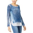 thumbnail image 1 of I.N.C Womens Acid Wash Pullover Sweater, Blue, Small, 1 of 1