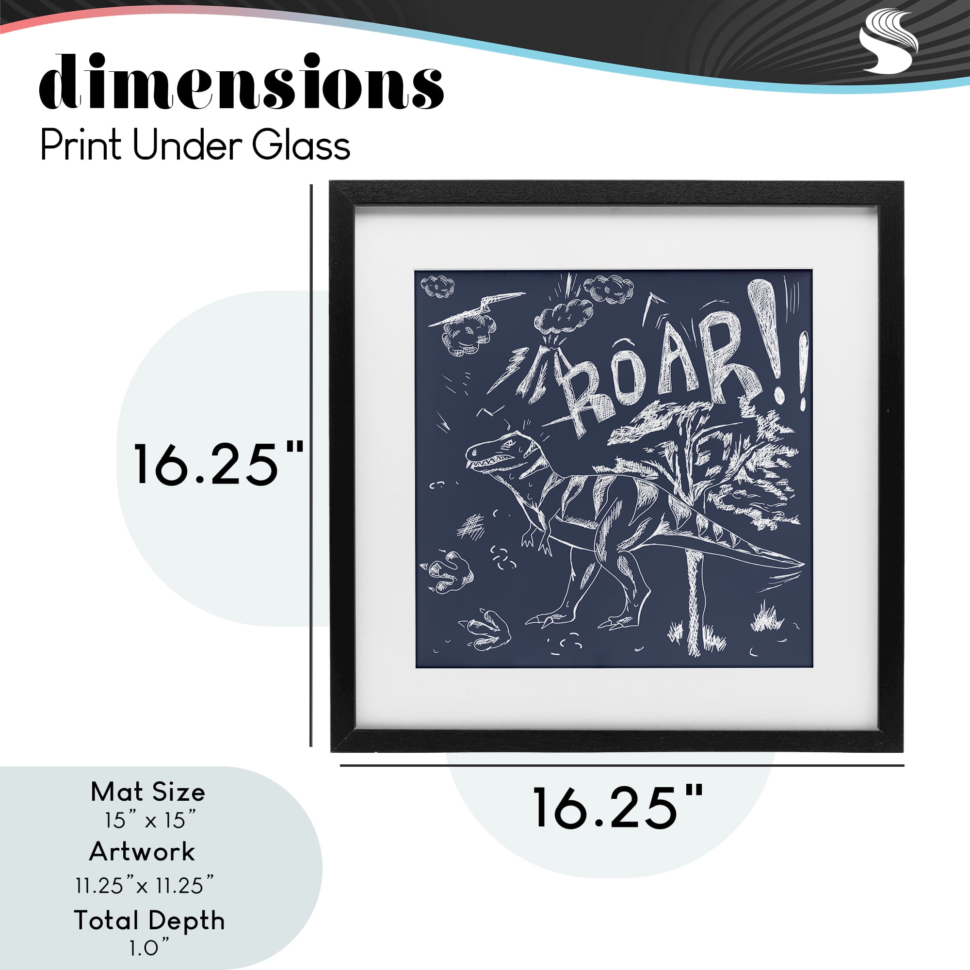 Sketchy Roar Dinosaur Black Framed Print Under Glass, design by HUE and MI and Sangita