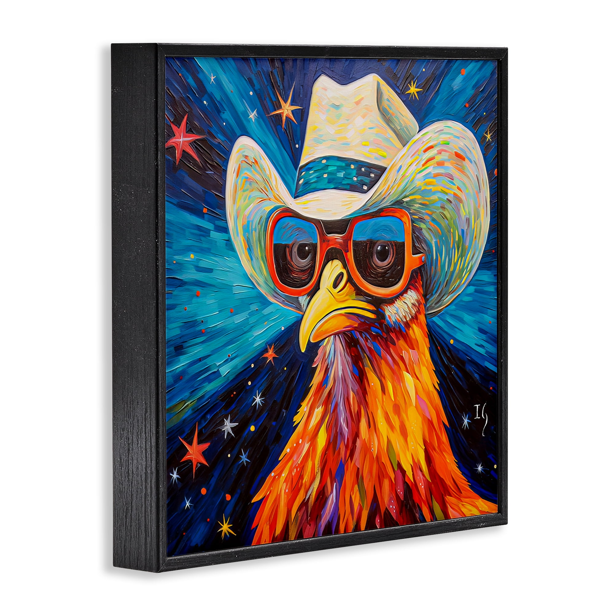 Stupell Industries Cowboy Chicken with Stars Animals & Insects Painting Black Framed Art Print Wall Art, 17 x 17