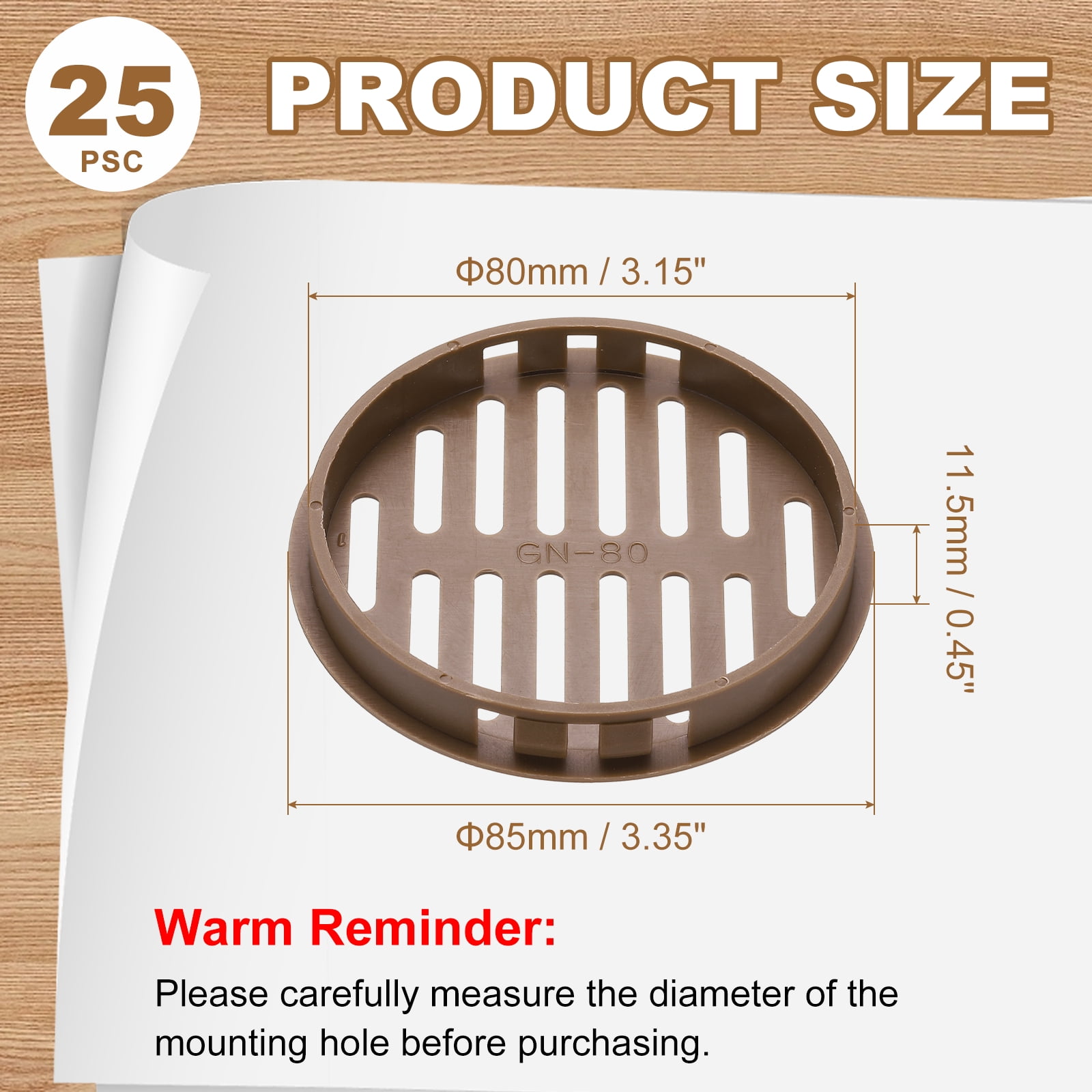 Uxcell 25pcs Round Cabinet Vent 3.15" (80mm Openings) Plastic Circular Soffit Exhaust Vent Soffit Louver Vent Mesh Hole for Bathroom Home Office Kitchen Cabinet Wardrobe, Brown