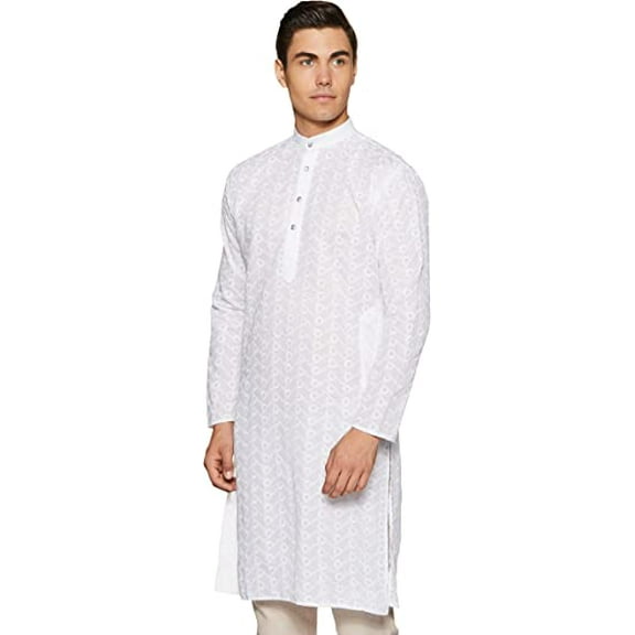 Devyom Men's Cotton Straight Regular Fit Kurta (White, 42)