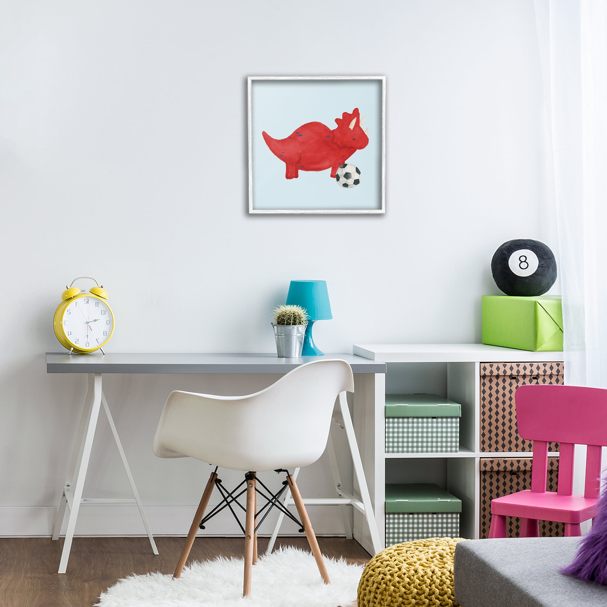 Stupell Industries Baby Dino with Ball White Framed Giclee Art, design by Lucille Price