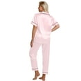 thumbnail image 3 of DAKIMOE Silk Satin Pajamas Set for Women Two-Piece Short Sleeve Shirt with Long Pajama Pant Set Soft Button Down Loungewear Nightwear Pjs Sleepwear for Women, 3 of 10