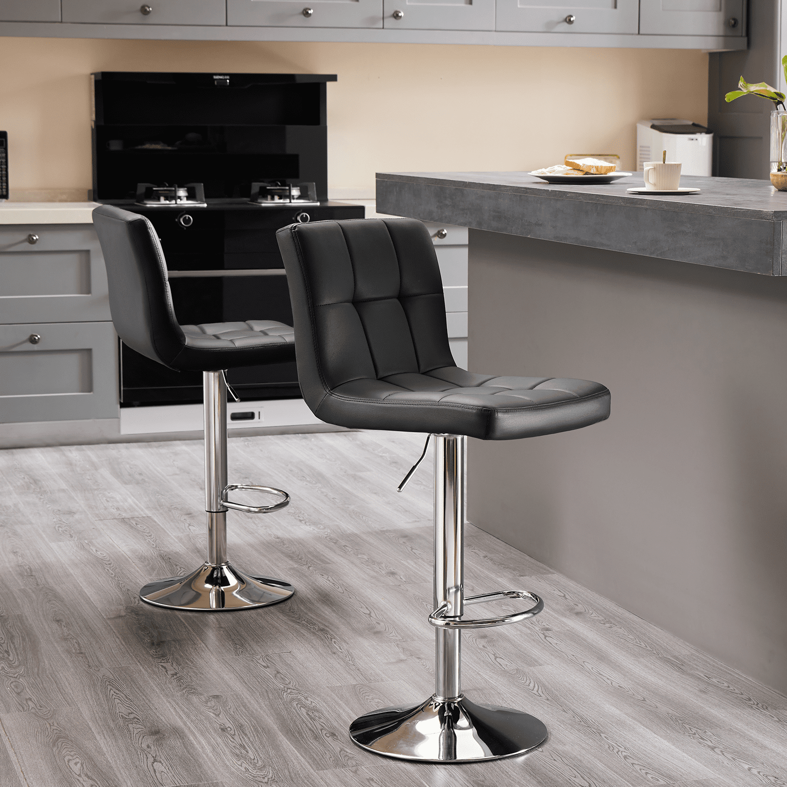 MAYEERTY Bar Stools Set of 2, Counter Height Barstools, Height Adjustable PU Leather Swivel Barstool, Black