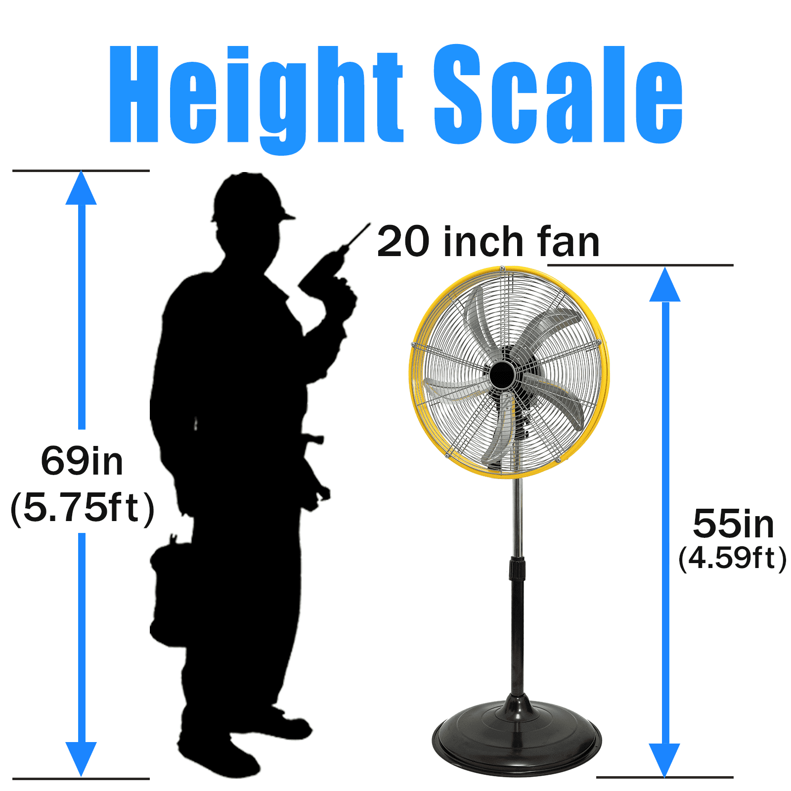 4900 CFM 20" High Velocity Industrial Pedestal Fan, 3-Speed Professional Oscillating Standing Fan with Drum Head, Heavy Duty Metal Fan for Commercial, Warehouse, Garage, UL Listed