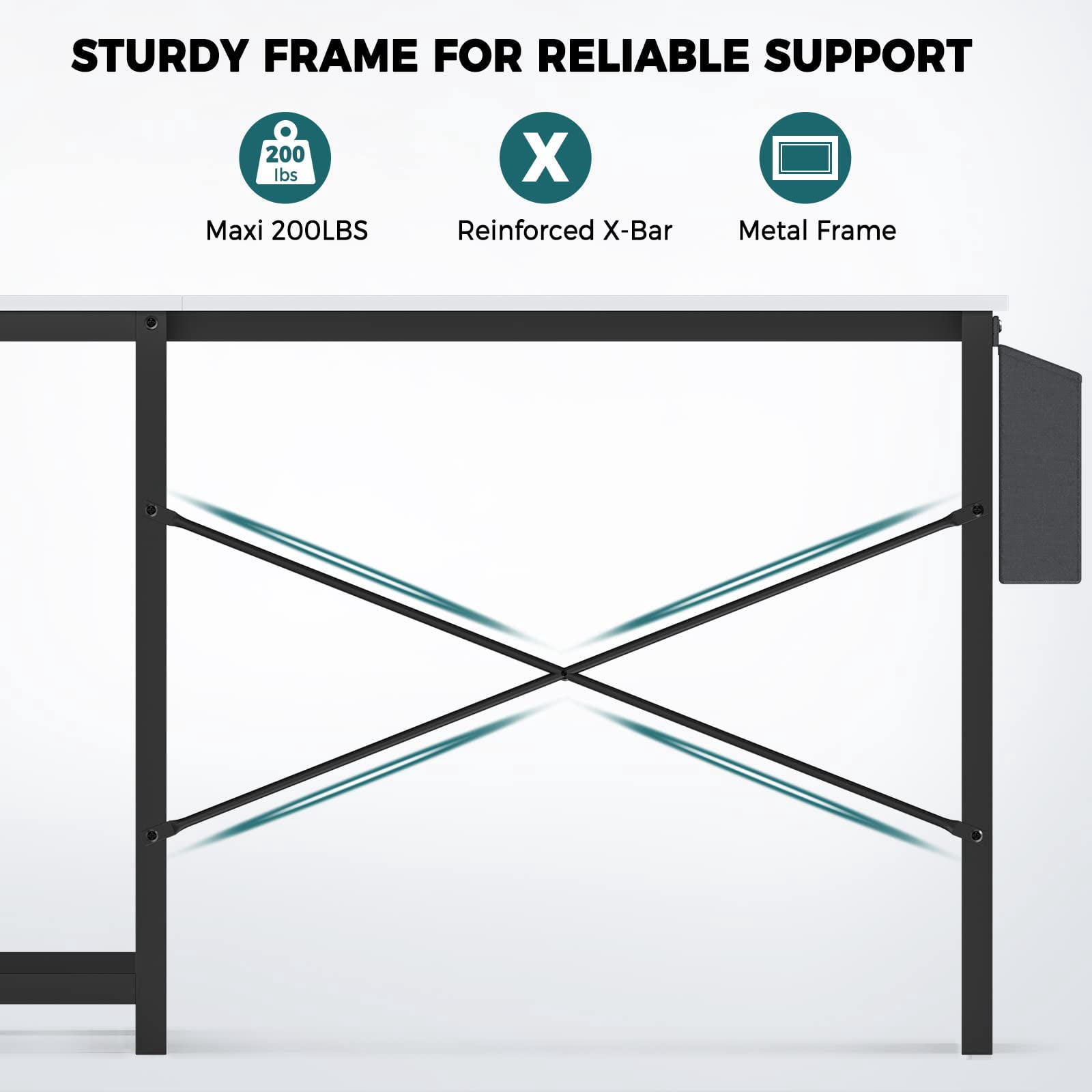 L Shaped desk, Gaming Study Writing Tables with Side Storage Bag and CPU Stand Shelf, 49 Inch, White Wood