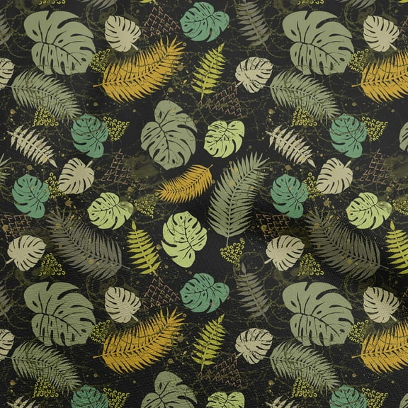 oneOone Polyester Spandex Mustard Yellow Fabric Tropical Leaf Sewing Craft Projects Fabric Prints By Yard 56 Inch Wide