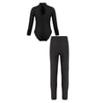 thumbnail image 2 of YIZYIF Kids Girls Sports Suit Long Sleeve Leotard with Sparkly Rhinestones Leggings Gym Outfit B Black 11-12, 2 of 5