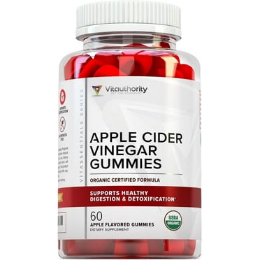 Vitauthority Organic Apple Cider Vinegar with Mother for Digestive Health Support, Apple, 60 Gummies