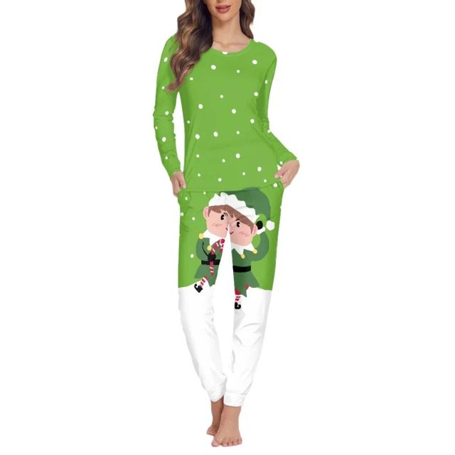 Conjunto de pijamas con diseño navideño para mujer, ropa de dormir de manga larga con temperamento, Jersey, conjunto de 2 piezas, Otoño e Invierno