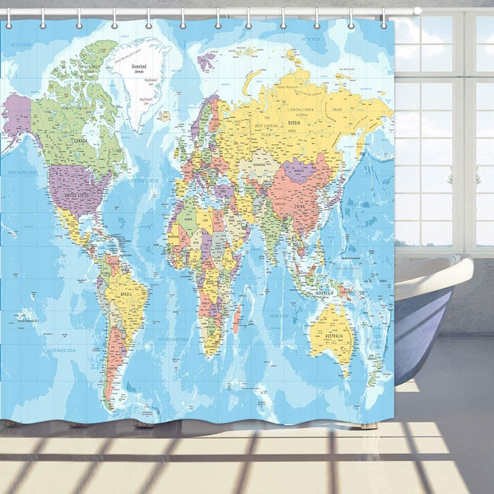 World Map Shower Curtain Kids Children Student Map World Detailed