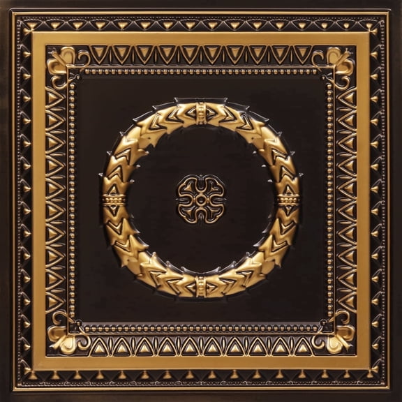 210 - Laurel Wreath 2 ft. x 2 ft. PVC Glue-up or Lay-in Ceiling Tile in Antique Gold (40 sq.ft / Pack) - 10 Pieces