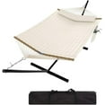 thumbnail image 1 of Ensemble de Hamacs pour 2 Personnes à Cadre en Acier avec Support, Capacité Robuste de 450 Lb, Conception en Polyester Matelassé et Filet, Comprend un Sac de Rangement - pour Cour Arrière, Patio, Camping, 1 of 7