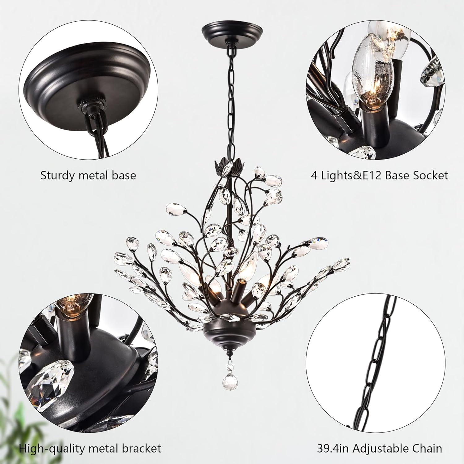 Maxax 4 - Light Vintage Small Crystal Chandelier Modern Semi Flush Mount Ceiling Light Fixture Chandelier Lighting for Kitchen Bedroom Living Room Dining Room Hallway Foyer