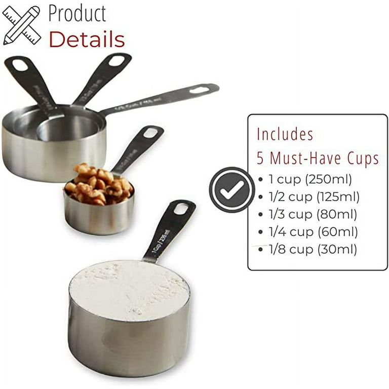 husMait Stainless Steel Measuring Cups - 5 Piece Heavy Duty Measuring Cup Set Fo