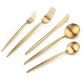 thumbnail image 1 of Gold Silverware Set Titanium Gold Plated, HOFTEN 20 Piece Stainless Steel Golden Titanium Flatware Set for 4, Silver Tableware Set with 24K Gold-Plated, 1 of 6