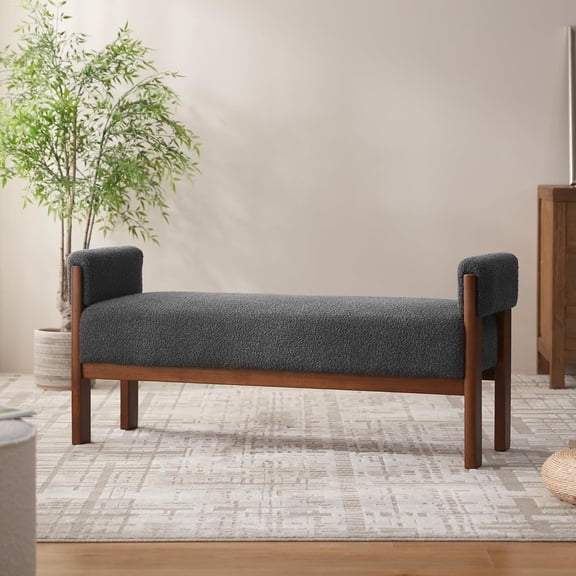 VKNOW End of Bed , 51.8” Modern Upholstered Bedroom  Indoor  with Arms, Entryway  with Solid Wood Frame for Bedroom Living Room, Dark Brown