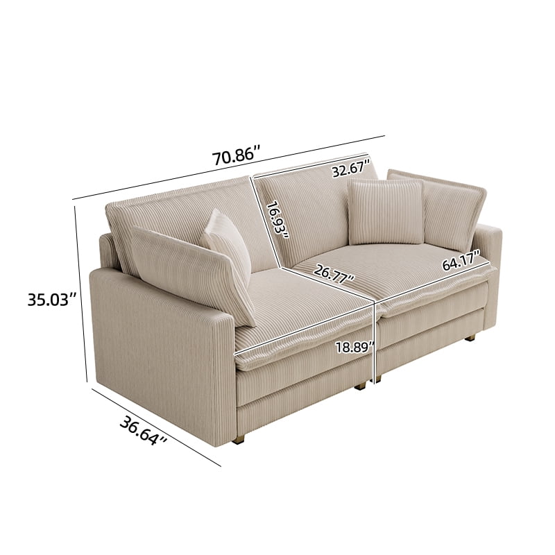 MAYEERTY Modular L-Shaped Deep Seat Sectional Sofa with 4 Pillows for Living Room (Beige)