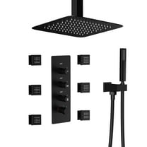 CASAINC 3 Functions Ceiling Mounted Thermostatic Shower System with 6 Body Jets and Rough-in Valve in Matte Black