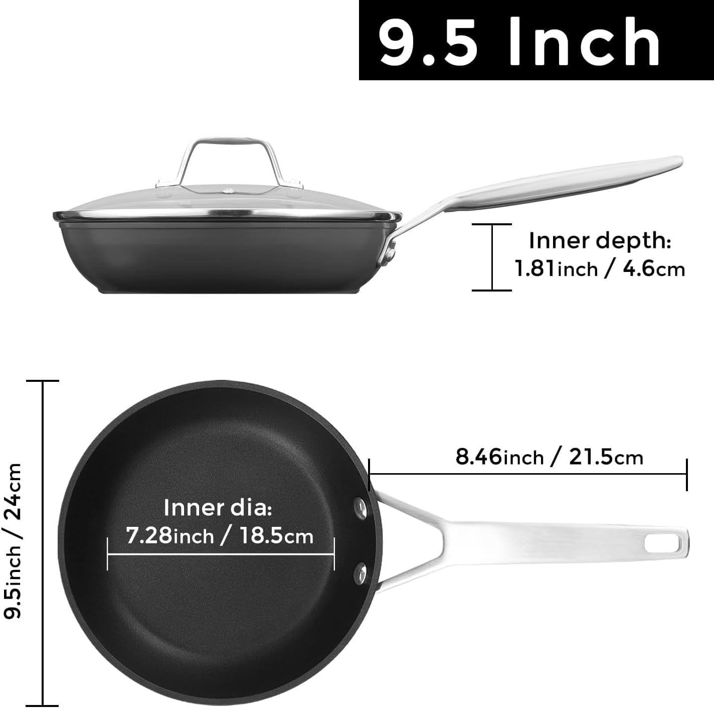 9 1/2 Inch Small Egg Pan with Lid, Titanium and Ceramic Nonstick Omelette Pan,Scratch-resistant, Induction Egg Skillet, Oven Safe to 700°F Pan for Cooking, Dishwasher Safe