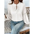 thumbnail image 4 of Womens Tops Casual Pleated V Neck Puff Long Sleeve T Shirts Loose Tunic Business Blouse White M, 4 of 8