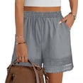 thumbnail image 4 of Alkepwun Womens Athletic Shorts 100% Cotton Solid Plus Size Lace Trim Elastic High Waisted Shorts Summer Casual Loose Vacation Beach Lounge Bohe Shorts, 4 of 8