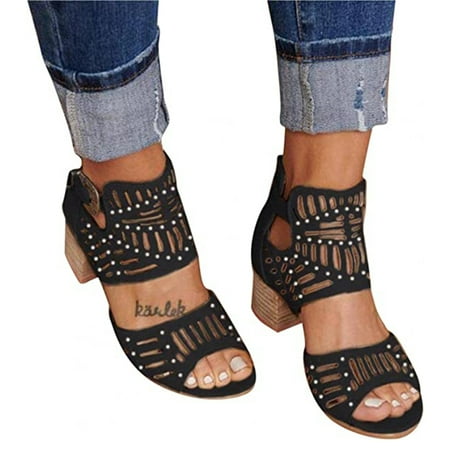 

Wedge Sandals for Women Square Heel Open Toe Shoes High Heels Platform Sandals Black 43