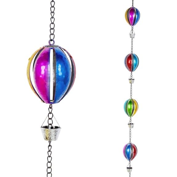 9.7 ft Rain Chain, Hot Air Balloon Rain Chain for Gutters, 12 Cup Metal Rain Collector Chain with Bell, Adjustable Length