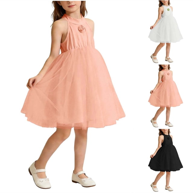 Tranfacy Robes d'Été pour Ados Enfants Sans Manches Couleur Unie Col Rond Style à Bretelles en Maille Été pour Ados Enfants